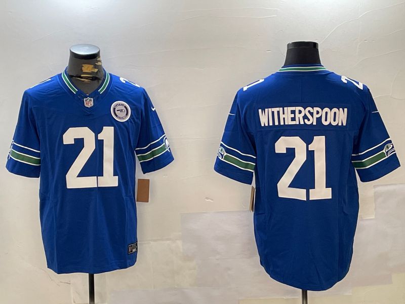 Men Seattle Seahawks 21 Witherspoon Blue Throwback three generations 2024 Nike Limited NFL Jersey style 2